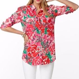 Lilly Pulitzer Button Down in Pink Red Floral